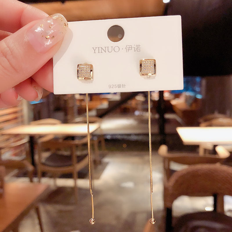 Long Pearl String Tassel Silver Earrings With Simple Personality