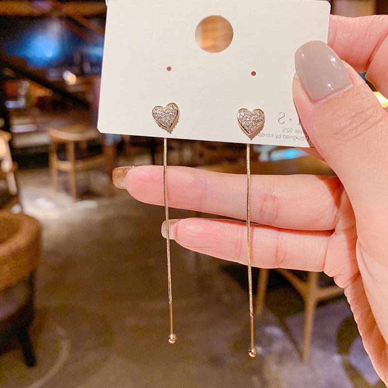 Long Pearl String Tassel Silver Earrings With Simple Personality