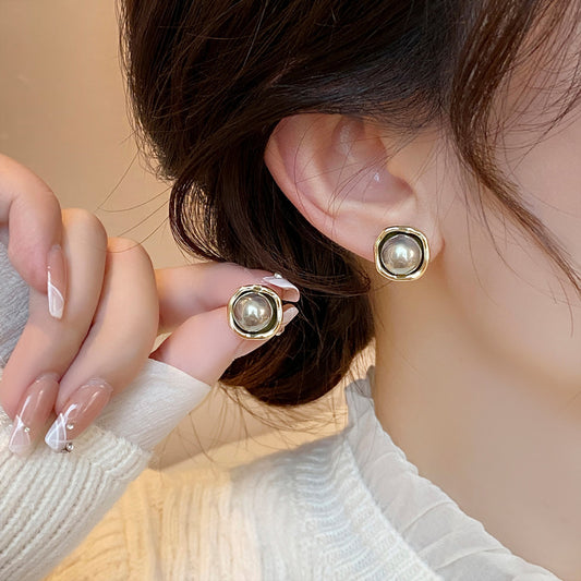 Elegant Gray Pearl Stud Earrings For Women