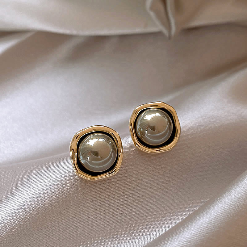 Elegant Gray Pearl Stud Earrings For Women